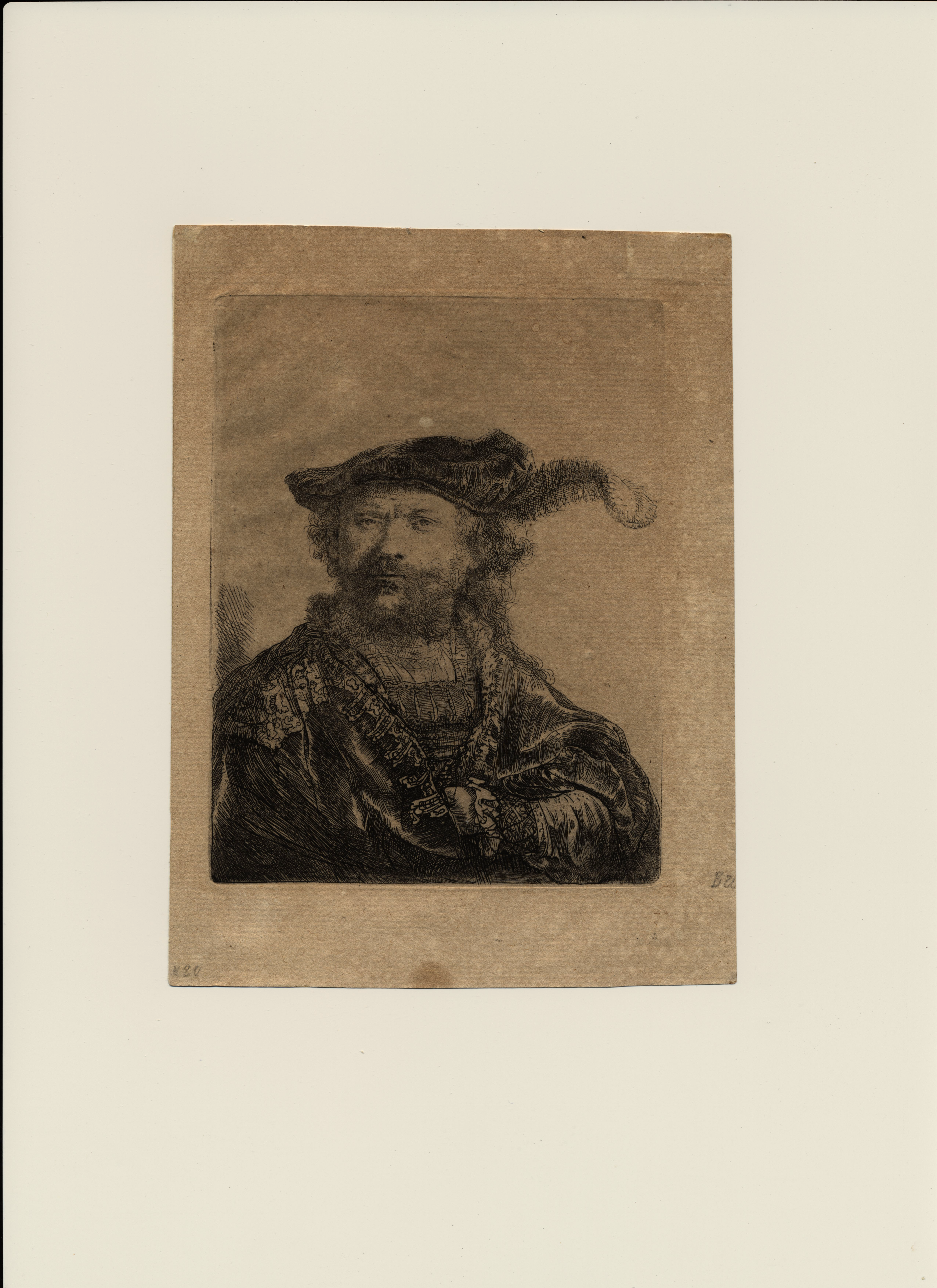 Rembrandt-Lithographie Mann mit Barett, Vorderseite